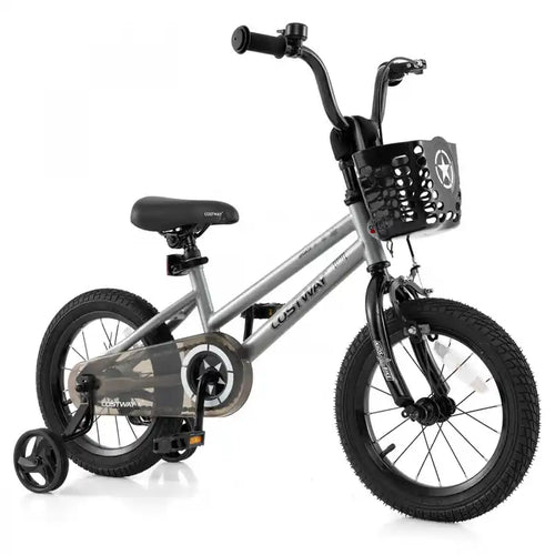 Costway 14 Kid's Bike With Training Wheels Adjustable Handlebar & Seat Handbrake Silver