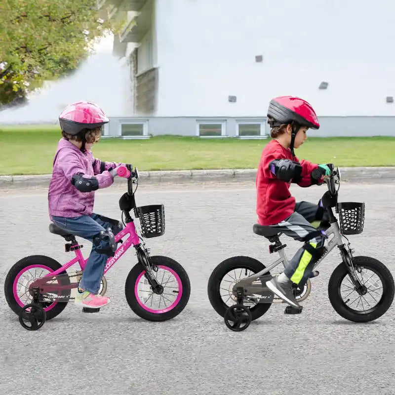 14 Kid's Bike With Training Wheels Adjustable Handlebar & Seat Handbrake Silver