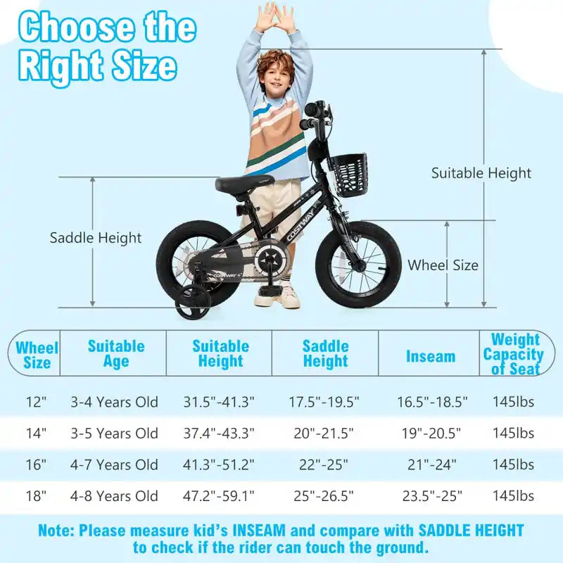 14 Kid's Bike With Training Wheels Adjustable Handlebar & Seat Handbrake Silver