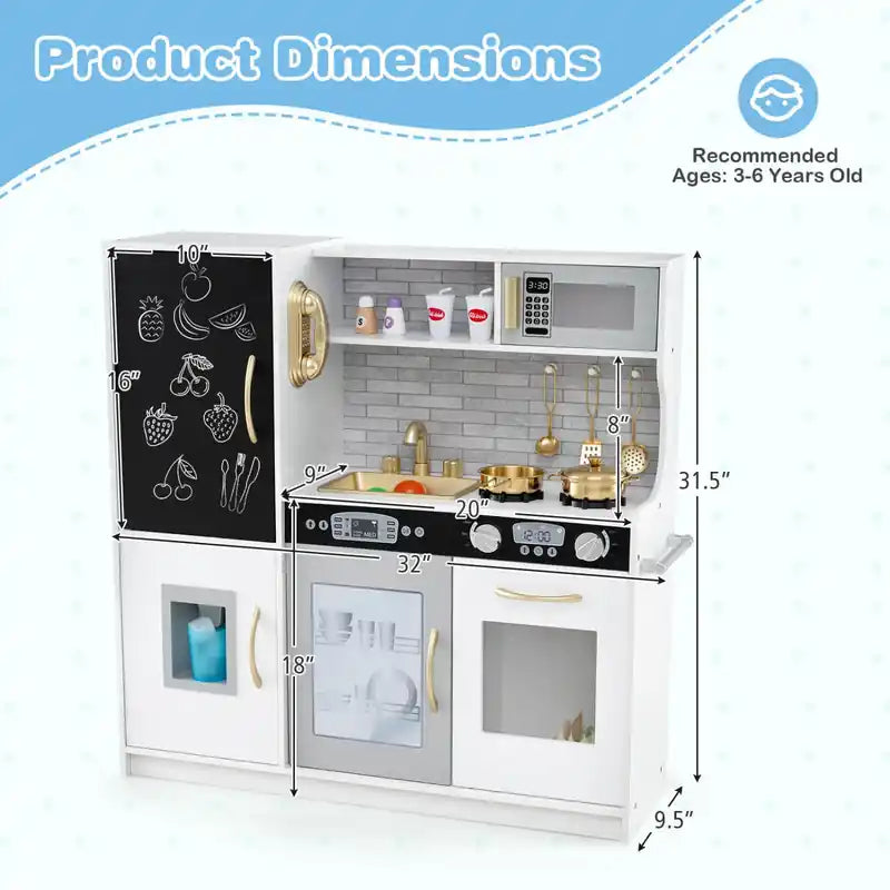 Kid's Pretend Play Kitchen Toddler Kitchen Playset With Blackboard Beige