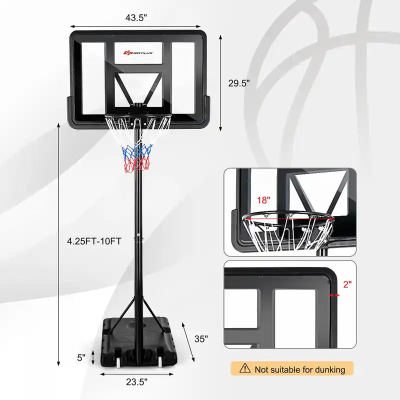 Portable Basketball Hoop Stand Adjustable Height W/shatterproof Backboard Wheels