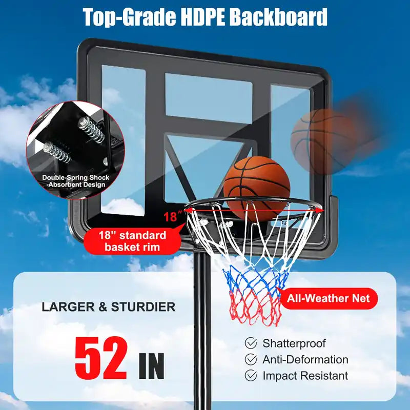 Portable Basketball Hoop Stand Adjustable Height W/shatterproof Backboard Wheels